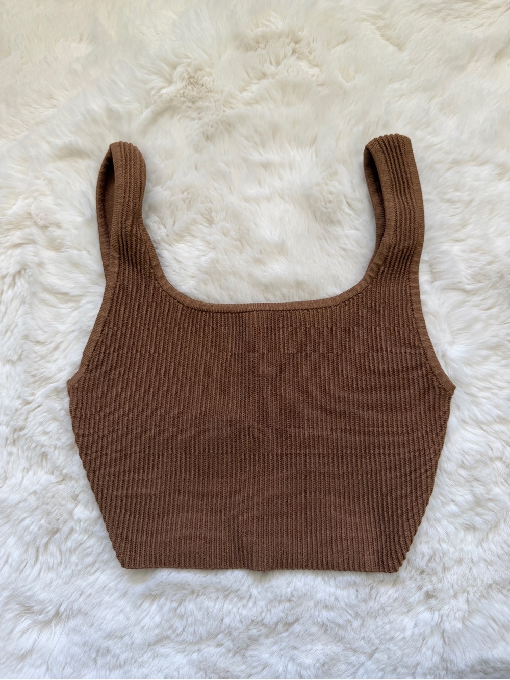 Babaton Camel Brown Ribbed Crop Tank
